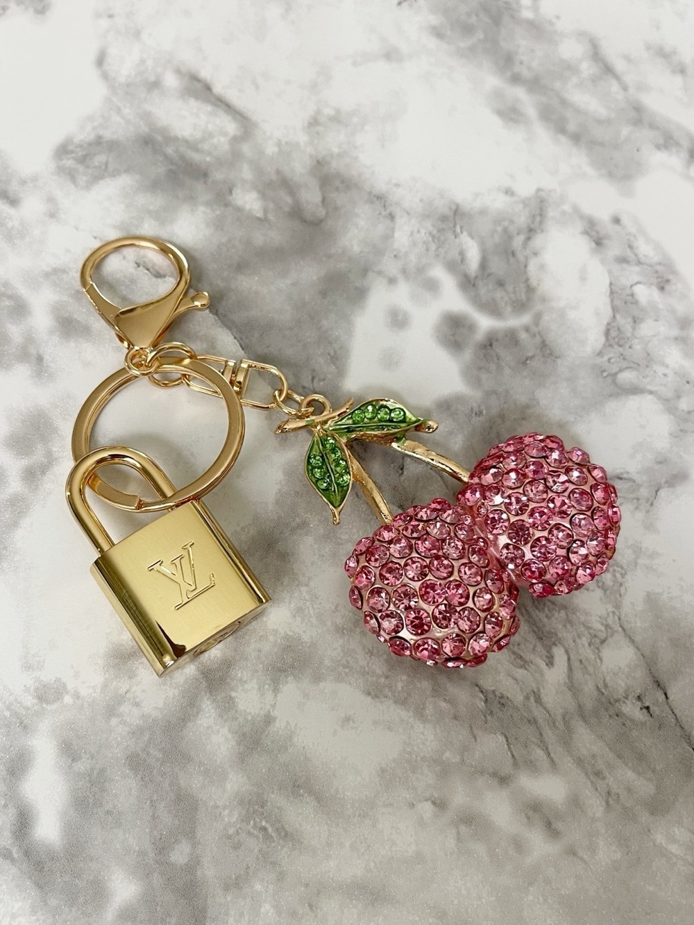 LOUIS VUITTON PadLock & Key #315 with Unbranded Cherry Rhinestone Key Chain - Picture 3 of 9